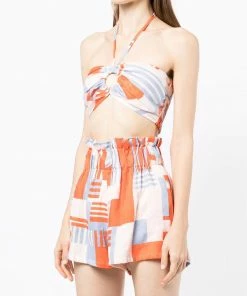 Faithfull The Brand Abstract Printed 'Cyprus' Halterneck Bralette Top