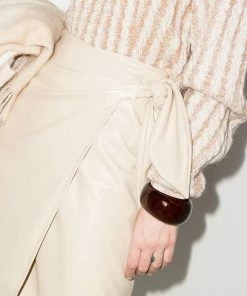 NANUSHKA Cream 'Amas' Vegan Leather Wrap Around Midi Skirt Clothing