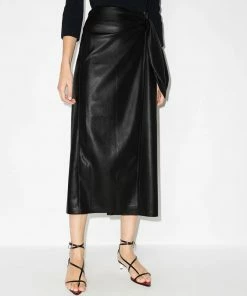 NANUSHKA Clothing Black 'Amas' Vegan Leather Wrap Around Midi Skirt