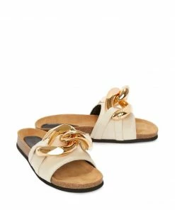 JW Anderson Beige 'Leather Chain Slides'
