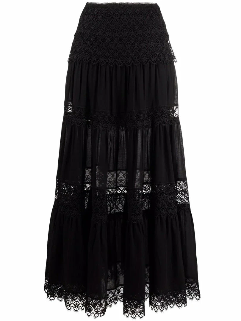 Charo Ruiz Black 'Silke' Long Lace Skirt Clothing 3 Charo Ruiz Black 'Silke' Long Lace Skirt Clothing