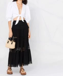 Charo Ruiz Black 'Silke' Long Lace Skirt Clothing