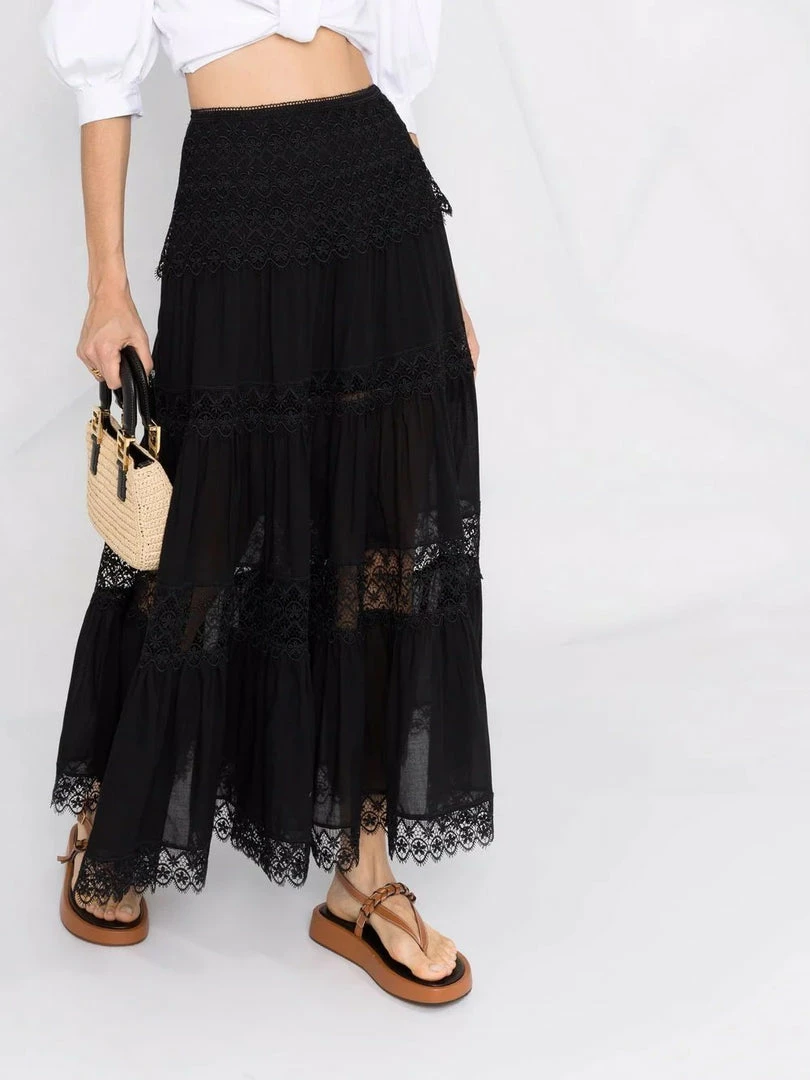 Charo Ruiz Black 'Silke' Long Lace Skirt Clothing 7 Charo Ruiz Black 'Silke' Long Lace Skirt Clothing