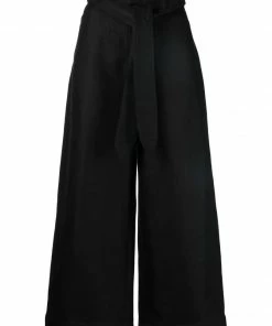 Vince Black 'Tie Front Wide Leg Trousers'