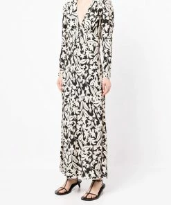 Rixo London Black ‘Selma’ Floral Palm Print Midi Dress