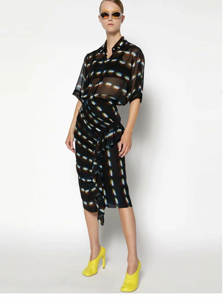 DRIES VAN NOTEN Clothing Black ‘Syvan’ Printed Ruffle Midi Skirt 6 DRIES VAN NOTEN Clothing Black ‘Syvan’ Printed Ruffle Midi Skirt