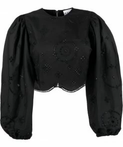 Ganni Black 'Broderie Anglaise Blouse'