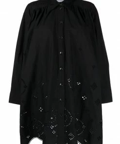 Ganni Black 'Broderie Anglaise Mini Shirt Dress'