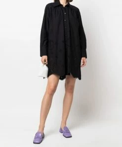 Ganni Black 'Broderie Anglaise Mini Shirt Dress'