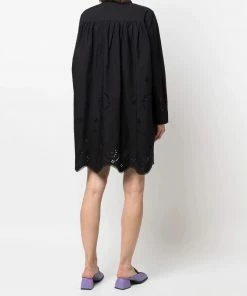 Ganni Black 'Broderie Anglaise Mini Shirt Dress'