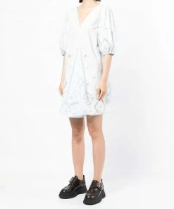 Ganni 'Broderie Anglaise Puff Sleeve Mini Dress'