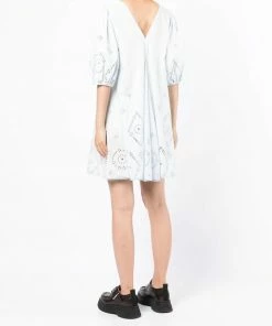 Ganni 'Broderie Anglaise Puff Sleeve Mini Dress'