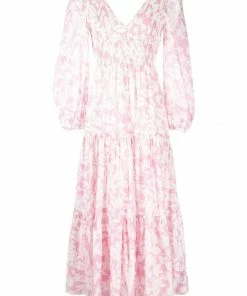 Rixo London 'Brooke' Shirred Floral Palm Maxi Dress
