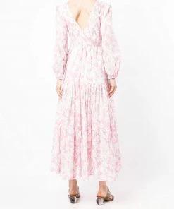 Rixo London 'Brooke' Shirred Floral Palm Maxi Dress
