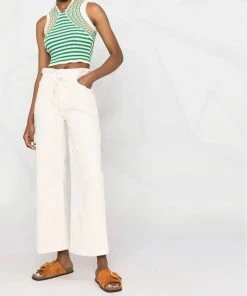 Paige Clothing Ecru 'Carly' Wide Leg Jeans