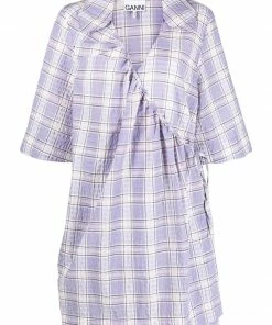 Ganni 'Checked Wrap Tie Mini Dress' New In