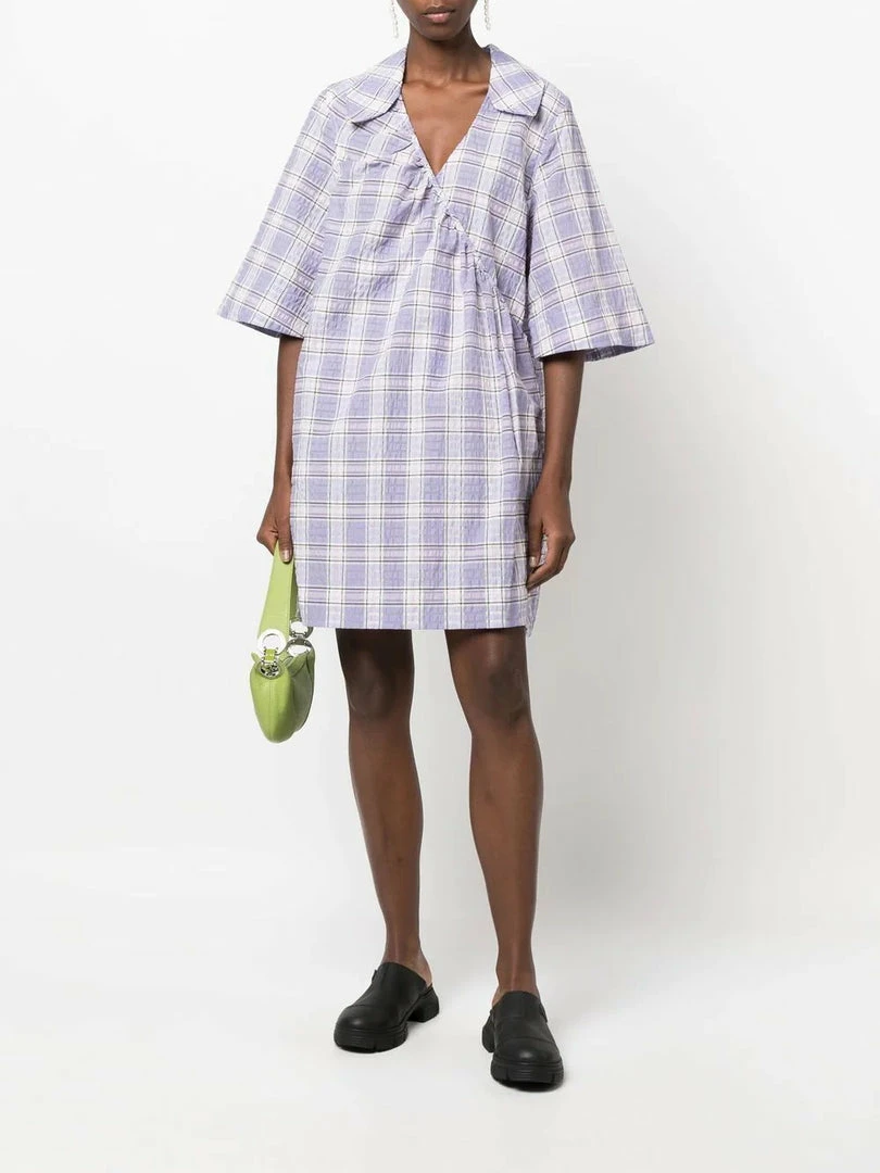 Ganni 'Checked Wrap Tie Mini Dress' New In 4 Ganni 'Checked Wrap Tie Mini Dress' New In