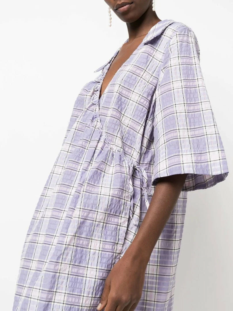 Ganni 'Checked Wrap Tie Mini Dress' New In 7 Ganni 'Checked Wrap Tie Mini Dress' New In