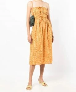 Faithfull The Brand Yellow Printed 'Contessa' Midi Dress Clothing