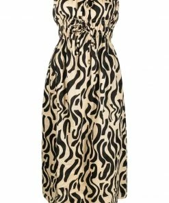 Faithfull The Brand Black And Beige 'Contessa' Midi Dress Clothing