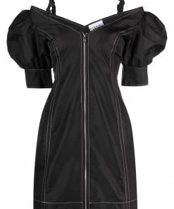 Ganni 'Contrasting Stitched Puff Sleeve Mini Dress'