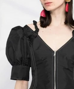 Ganni 'Contrasting Stitched Puff Sleeve Mini Dress'