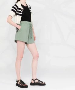 Ganni Green 'Crinkled Drawstring Detail Shorts'