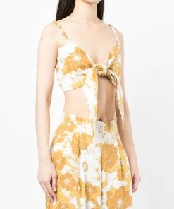 Faithfull The Brand 'Dafnica' Floral Tie Front Crop Top
