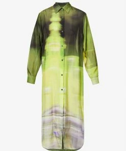 DRIES VAN NOTEN 'Dayley' Green Printed Shirt Dress Clothing