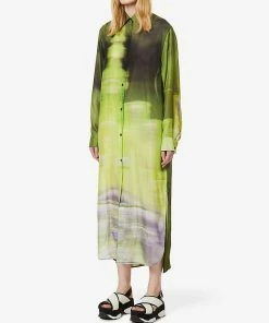 DRIES VAN NOTEN 'Dayley' Green Printed Shirt Dress Clothing