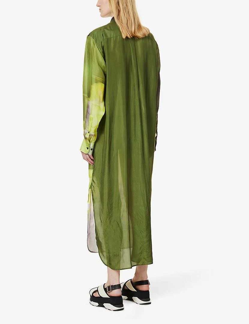 DRIES VAN NOTEN 'Dayley' Green Printed Shirt Dress Clothing 5 DRIES VAN NOTEN 'Dayley' Green Printed Shirt Dress Clothing