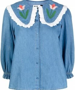 Rixo London Denim 'Davina' Tulip Embroidered Shirt