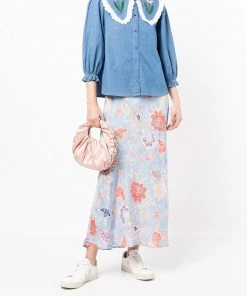 Rixo London Denim 'Davina' Tulip Embroidered Shirt