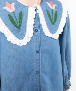 Rixo London Denim 'Davina' Tulip Embroidered Shirt