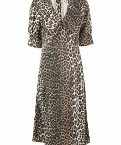 Ganni 'Denim Leopard Midi Dress'