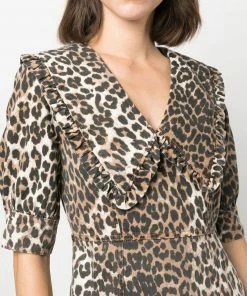 Ganni 'Denim Leopard Midi Dress'