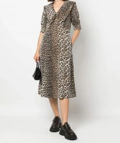 Ganni 'Denim Leopard Midi Dress'