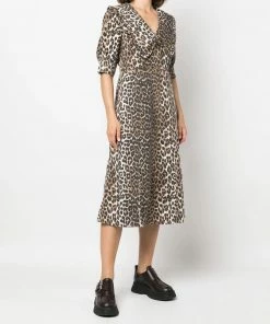 Ganni 'Denim Leopard Midi Dress'