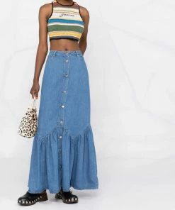 Ganni 'Denim Ruffled Hem Maxi Skirt'