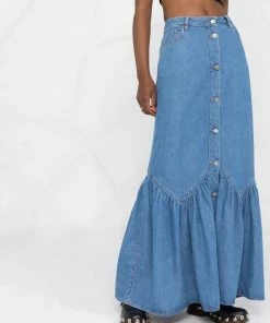 Ganni 'Denim Ruffled Hem Maxi Skirt'