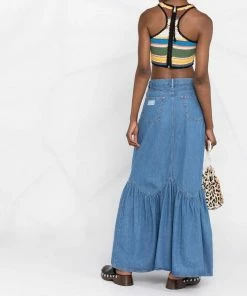 Ganni 'Denim Ruffled Hem Maxi Skirt'
