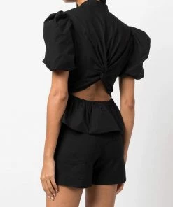 Vince New In Black 'Draped Puff Sleeve Blouse'
