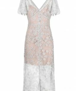 Self Portrait New In 'Embroidered Blossom Fitted Midi Dress'