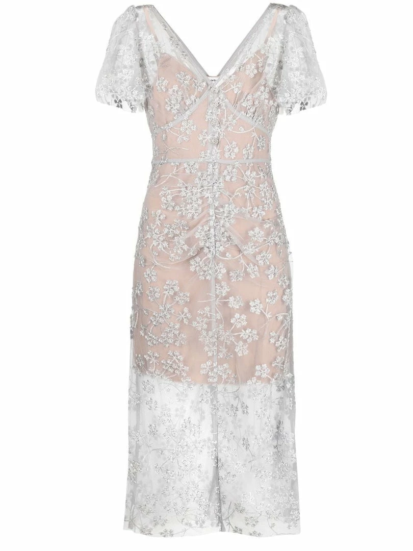 Self Portrait New In 'Embroidered Blossom Fitted Midi Dress' 3 Self Portrait New In 'Embroidered Blossom Fitted Midi Dress'