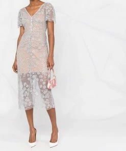 Self Portrait New In 'Embroidered Blossom Fitted Midi Dress'