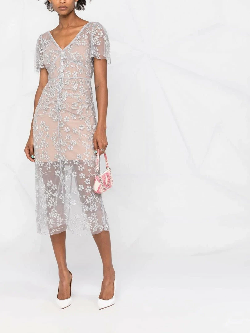 Self Portrait New In 'Embroidered Blossom Fitted Midi Dress' 4 Self Portrait New In 'Embroidered Blossom Fitted Midi Dress'