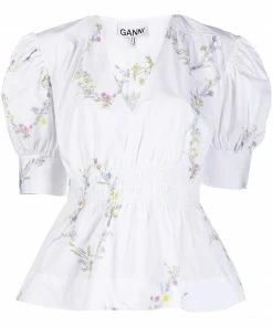 Ganni New In 'Floral Print Puff Sleeve Blouse'