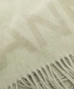 Ganni Khaki 'Wool Logo Fringed Scarf'