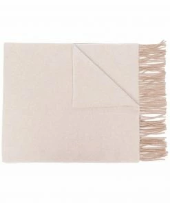 Ganni Beige 'Wool Logo Fringed Scarf'