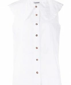 Ganni White 'Organic Cotton Sleeveless Blouse'